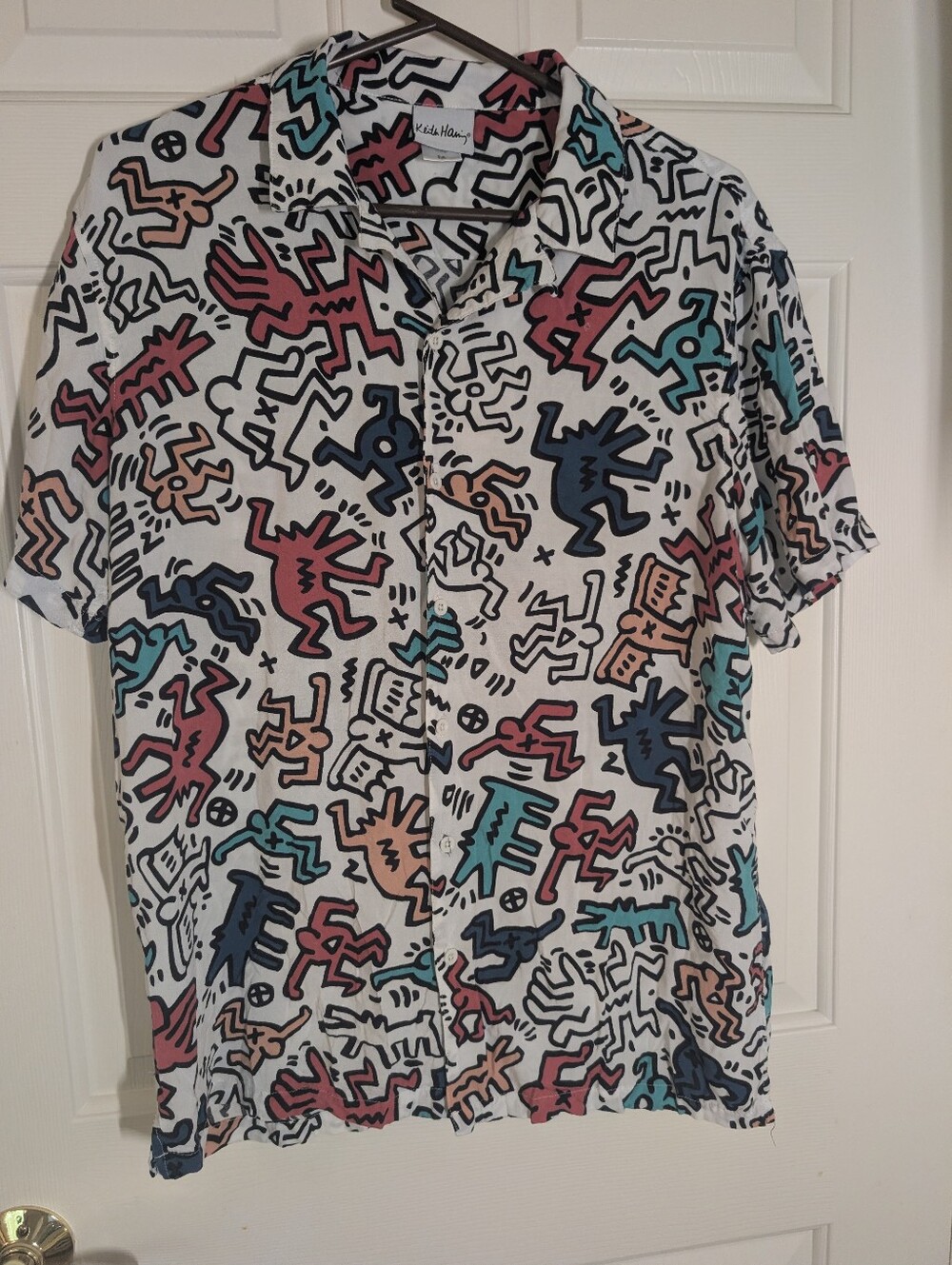 Keith Haring x Ripple Junction Short Sleeve Button Up Camp Pop Art, Medium